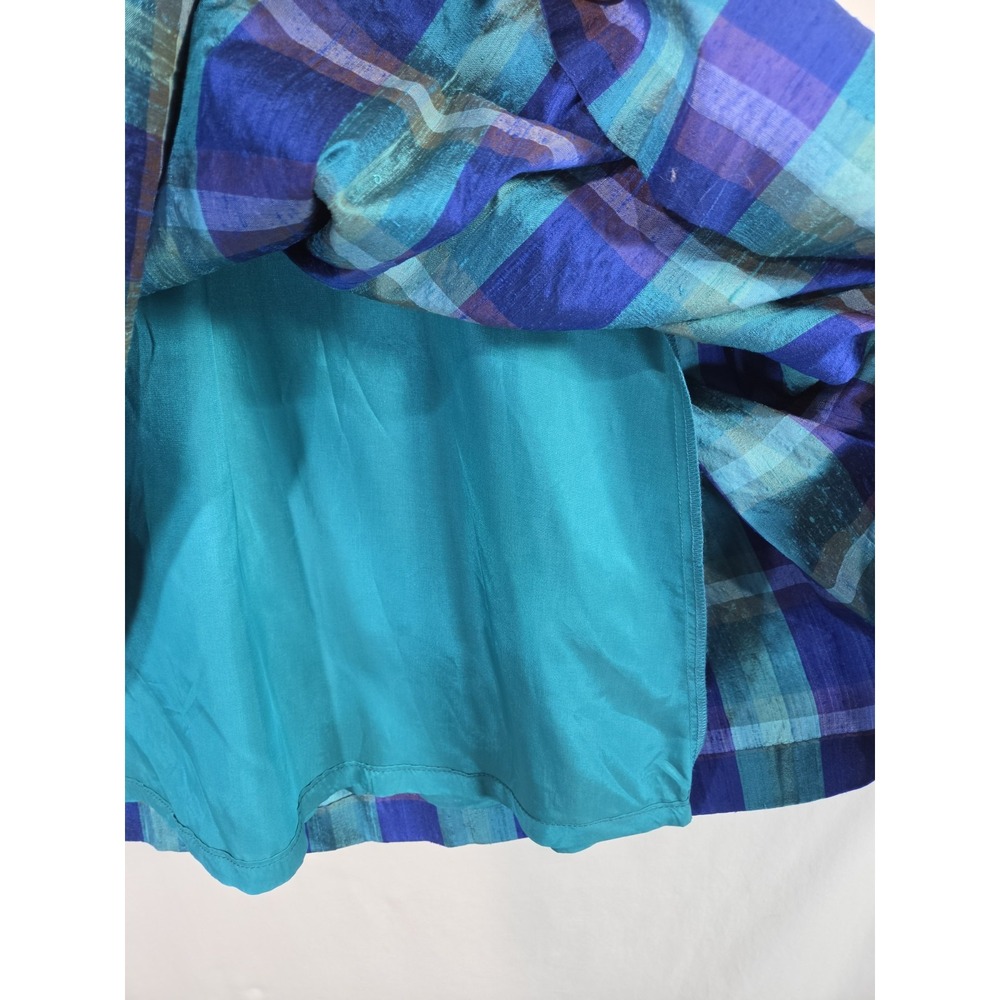 Maggy‎ London Silk Plaid Midi Skirt Womens 8 Blue Teal Pleated Vintage Excellent - Picture 9 of 9